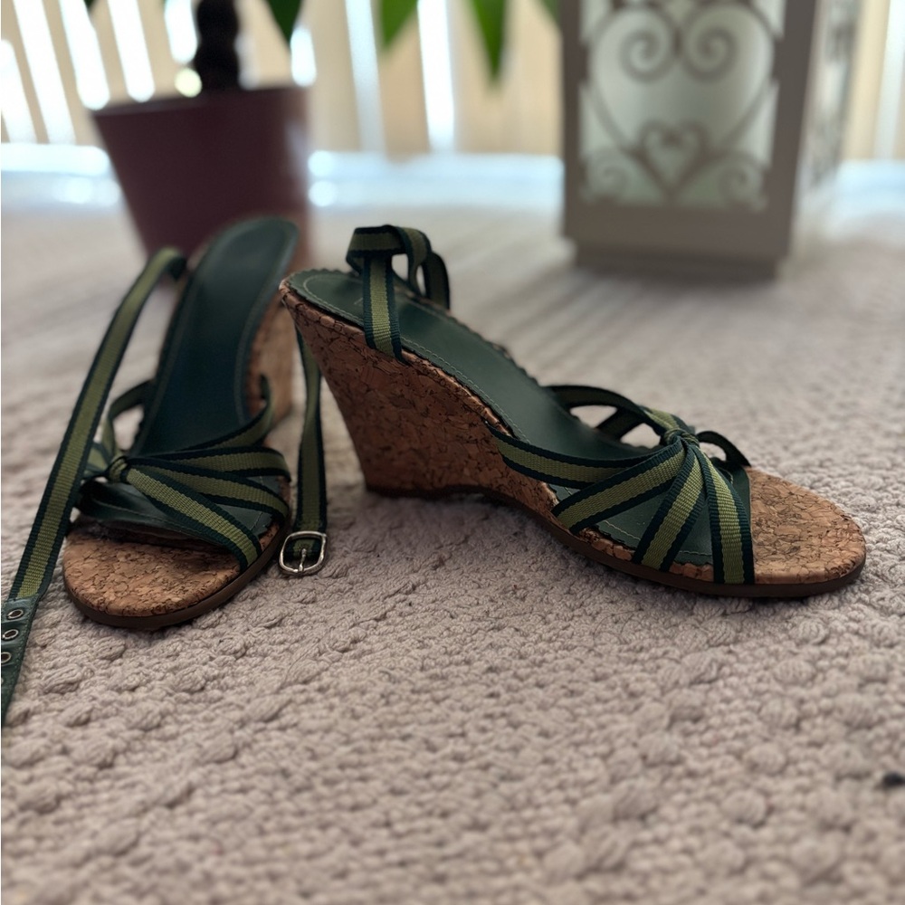 Green Strappy Wedge Sandals